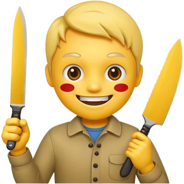cartoon killer with a knife, playful, round face, minimal details, yellow skin emoji