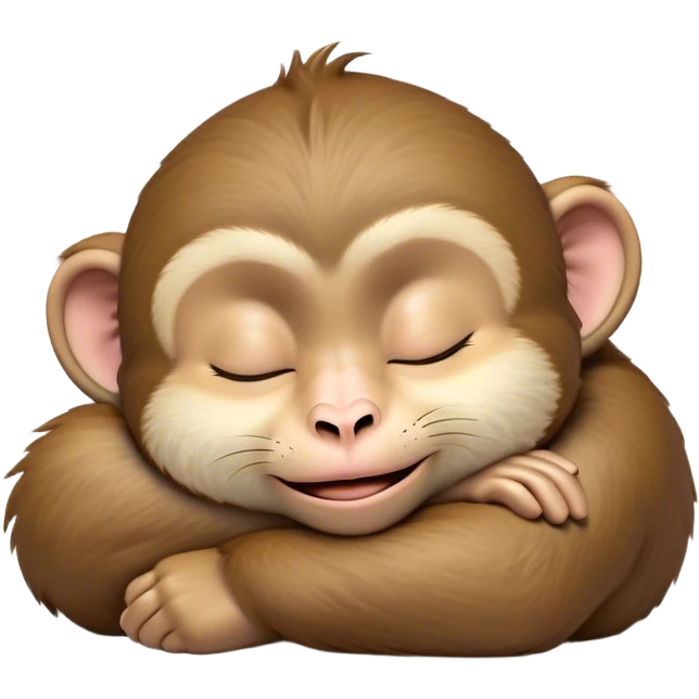 Meme-Worthy cute Sleeping Macaque Portrait Emoji, Head resting peacefully with a contented smile, showcasing soft, downy fur and eyes gently closed in serene slumber, Simplified yet comically adorable features, highly detailed, glowing with a soft, drowsy glow, high shine, relaxed and utterly lovable, stylized with an air of playful laziness, bright and heartwarming, soft glowing outline, capturing the essence of a sleeping macaque that feels destined to become the next viral icon of adorable rest! emoji