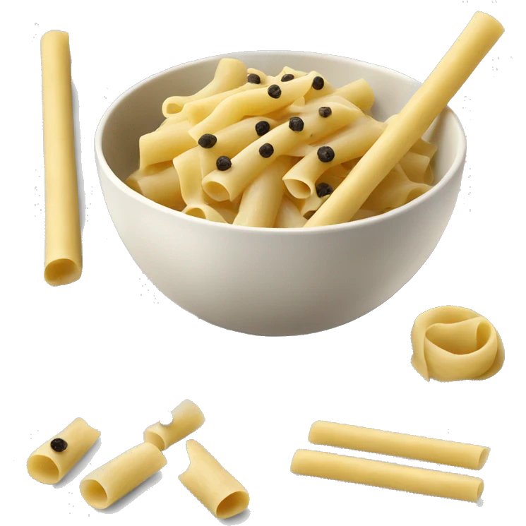 Creamy pasta with black pepper in a bowl with roll sticks emoji