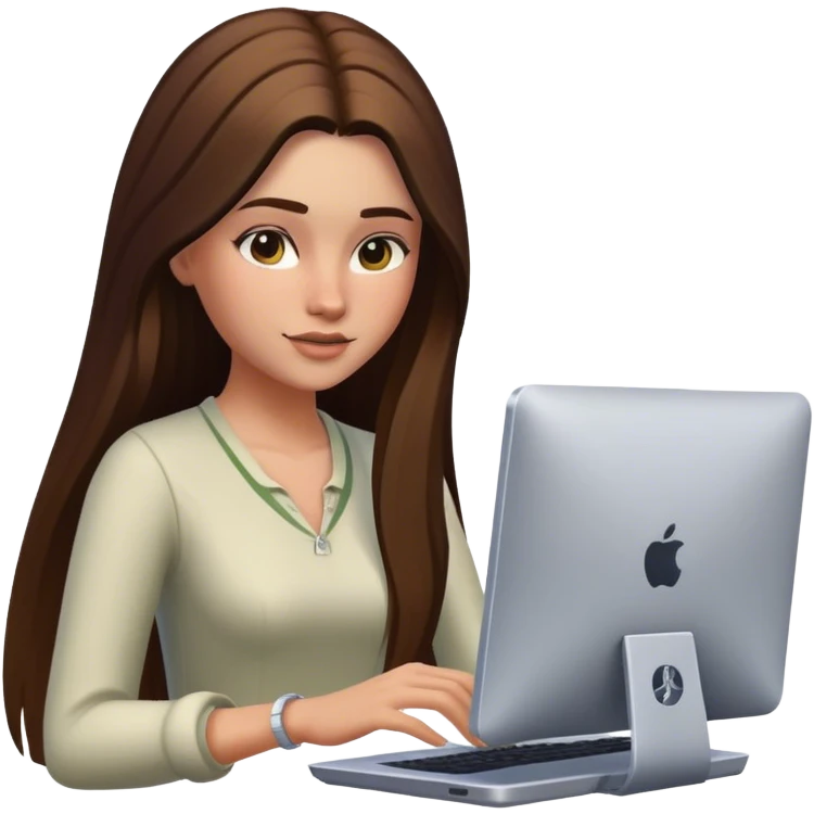 beautiful pale brunette girl with long hair playing the sims4 on her computer  emoji