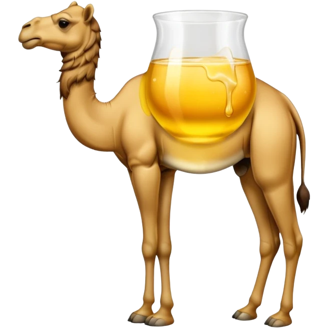 Ein glass mit gelber Flüssigkeit und einem Kamel drauf  emoji