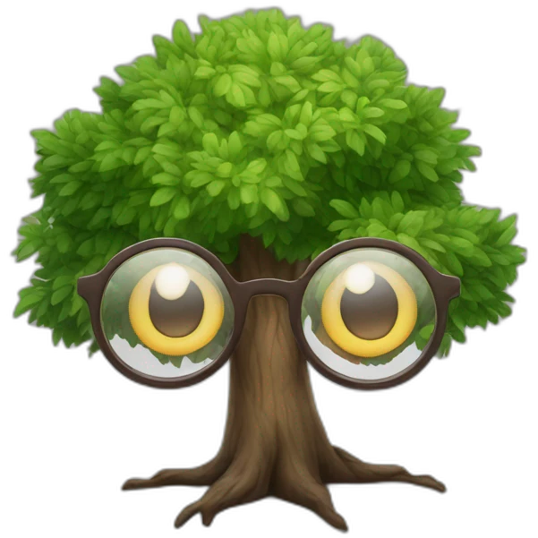 friendly tree with eyes wearing nerd glasses emoji