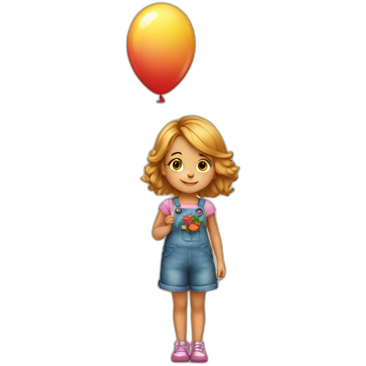 a beautiful little girl with a bouquet of flowers in her hands is standing near a big balloon emoji