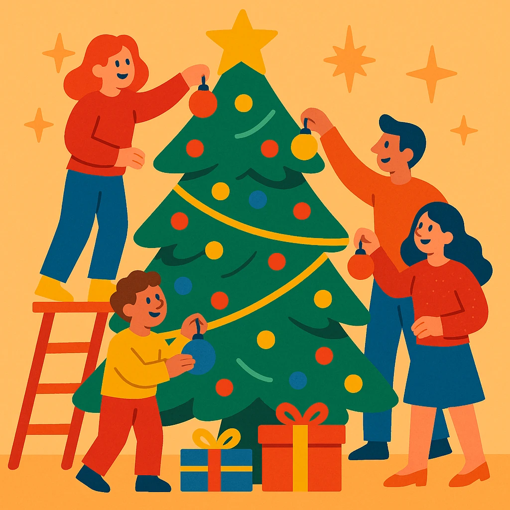 people decorating a Christmas tree emoji