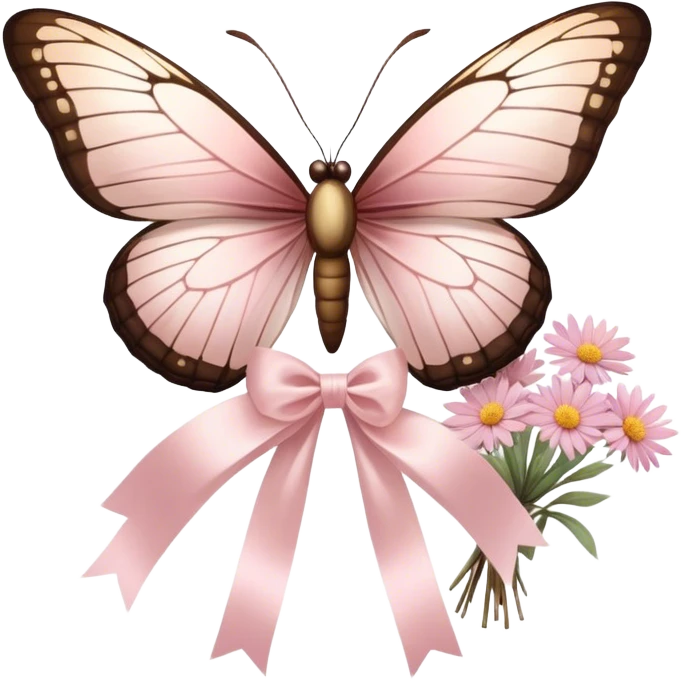 A delicate glass-winged butterfly hovering above a bundle of dried flowers tied with a soft satin bow.
 emoji