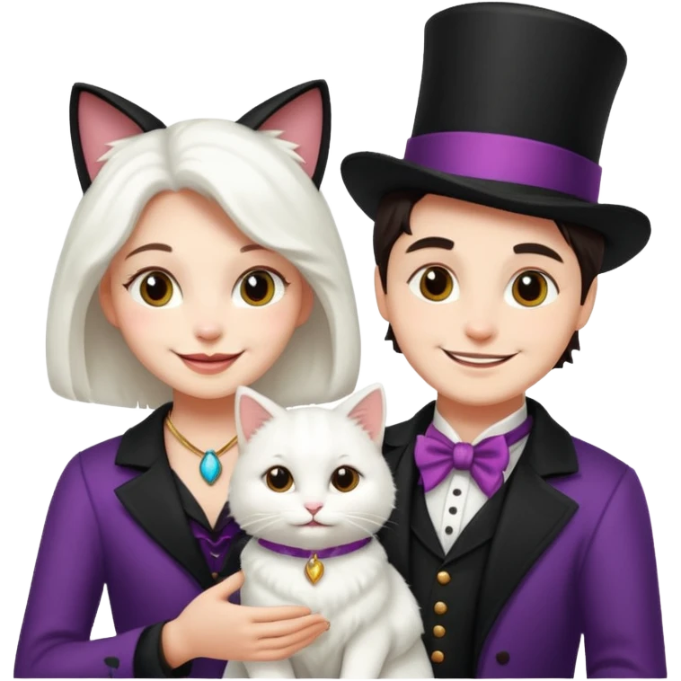 magician couple and their pet cat emoji