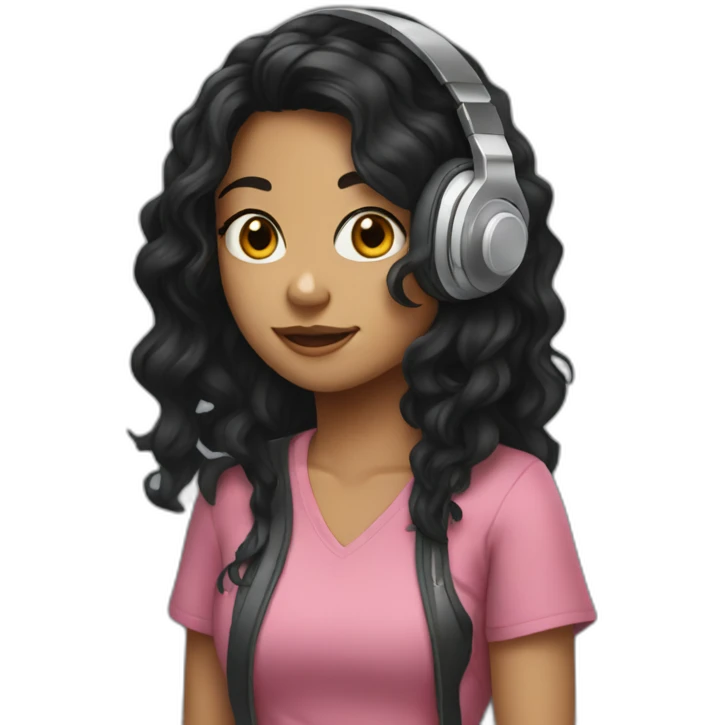 girl with tall black wavy hair and headphones emoji