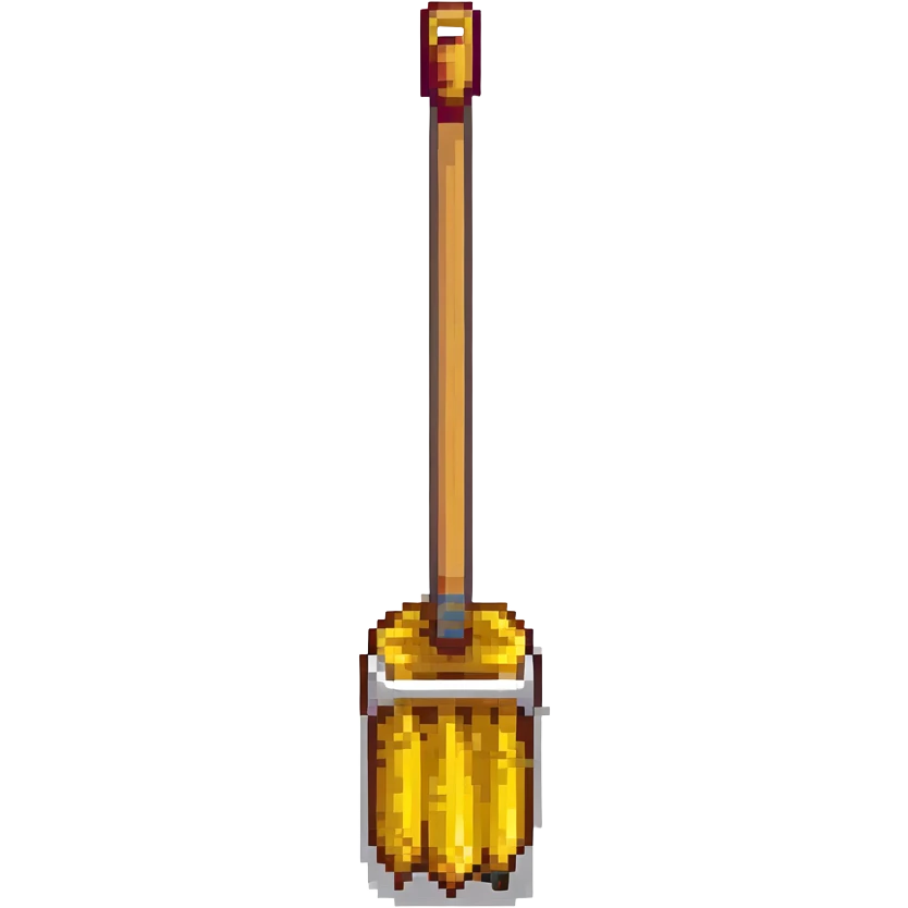 cartoon broom (vasoura), wooden handle, yellow bristles, retro game look emoji