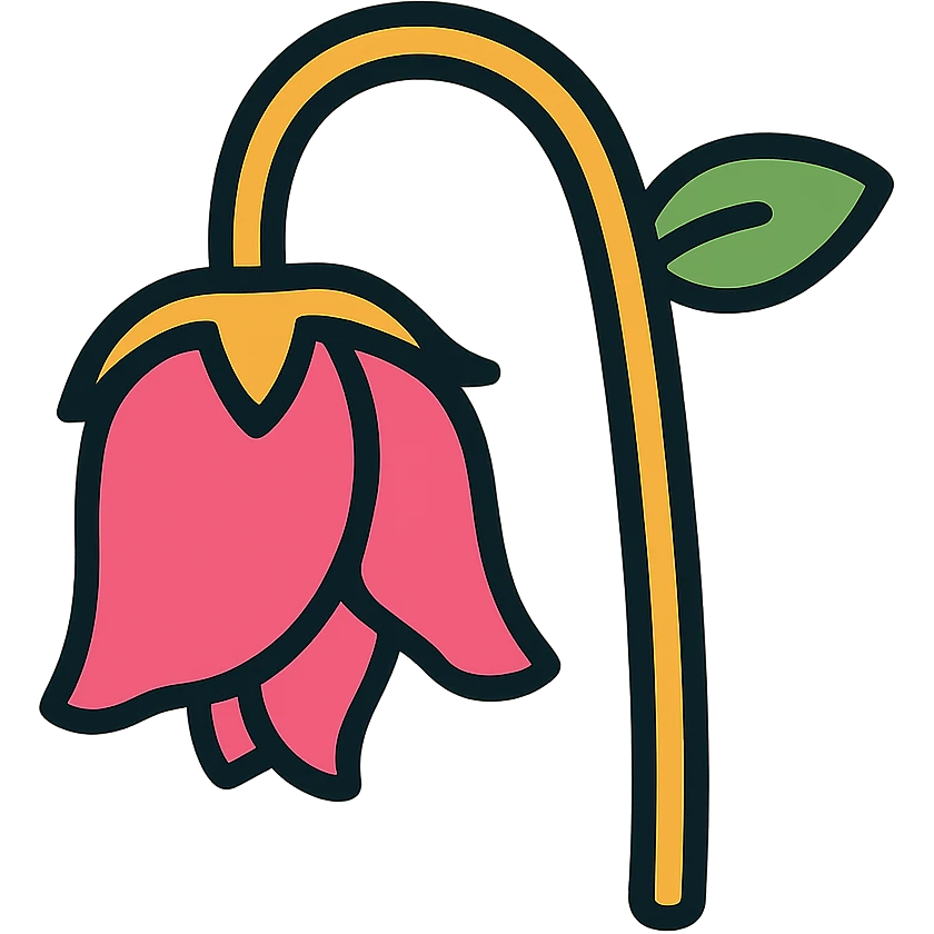 Wilted rose flower with drooping petals emoji