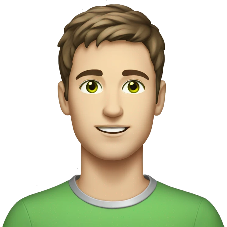 Young men Short Brown hair, green eyes, silver necklace,  emoji