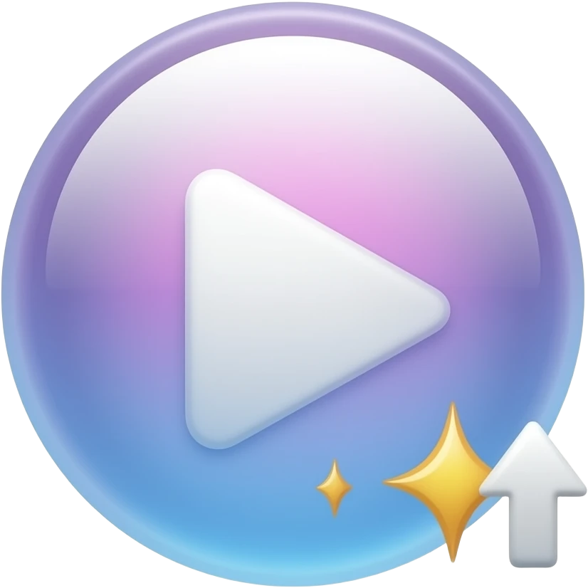 Apple-style 3D emoji of going viral, a play button or video icon with upward arrow and glowing spark effects, dynamic motion feel, glossy, minimal, soft shadows, white background, no text emoji