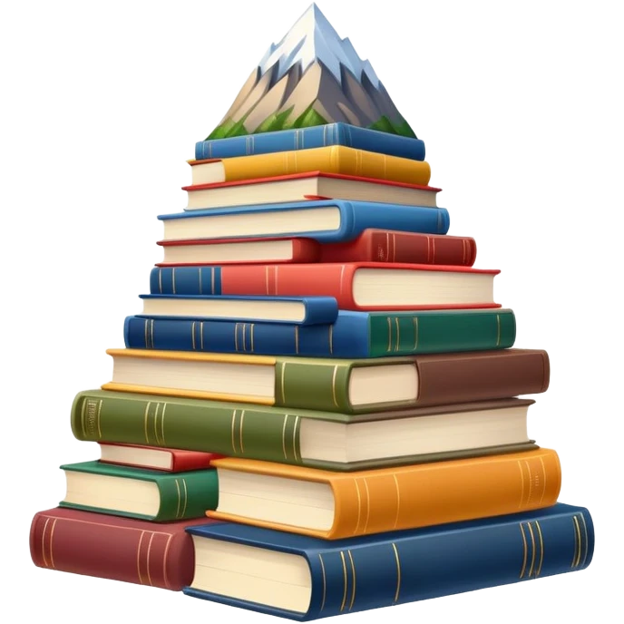 A tall mountain made of stacked books of different colors and sizes emoji