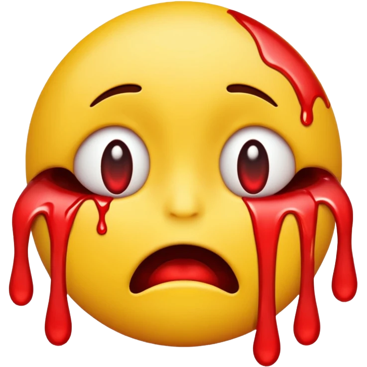 upsidedown yellow emoji smiley face, upside down, blood crying from eyes emoji
