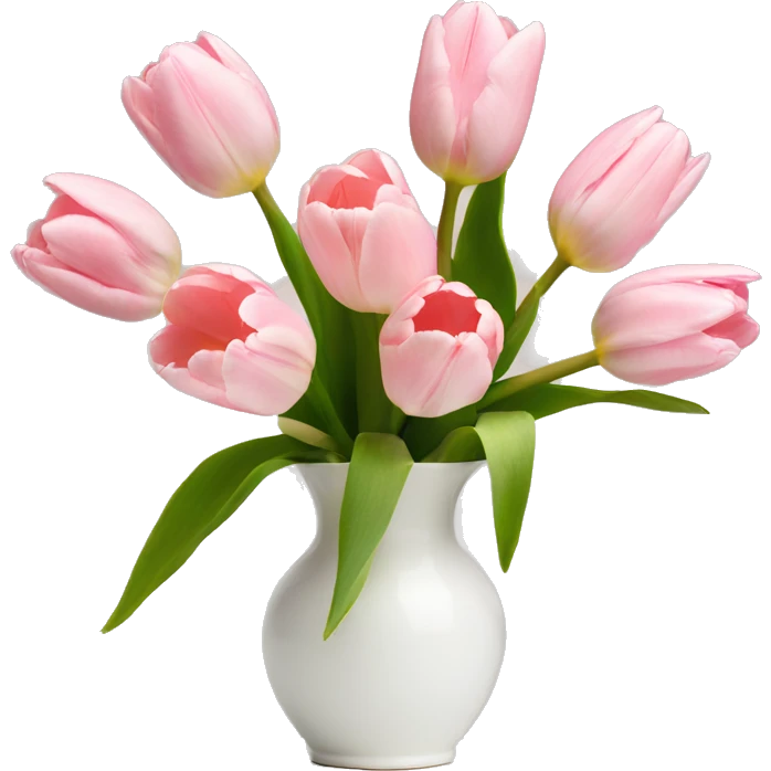 Light pink tulips in white vase in bow  emoji