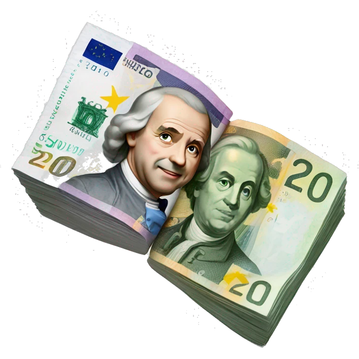 two euro bills, one on top of the other emoji