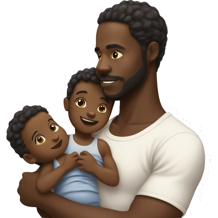 Black man holding child and baby oil emoji