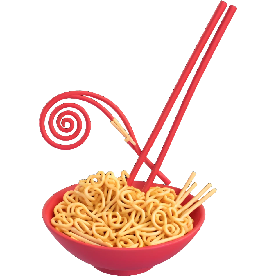 Chinese chopsticks grasping a spiral snack, dynamic motion, fun and simple style emoji