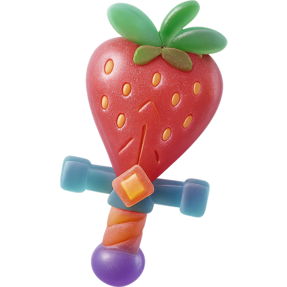 Make this sword with a strawberry blade look more 3D with depth and shading, keeping it playful and vibrant, with no background. emoji