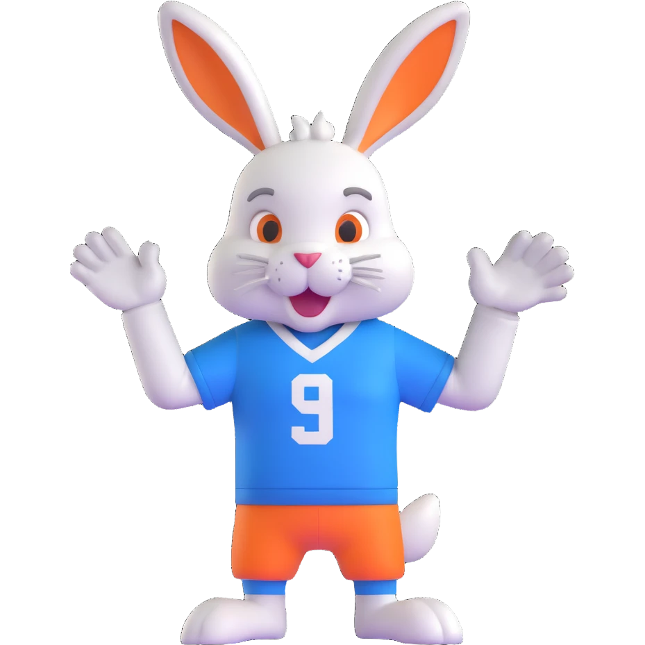 bunny mascot wearing a blue football jersey, flexing emoji