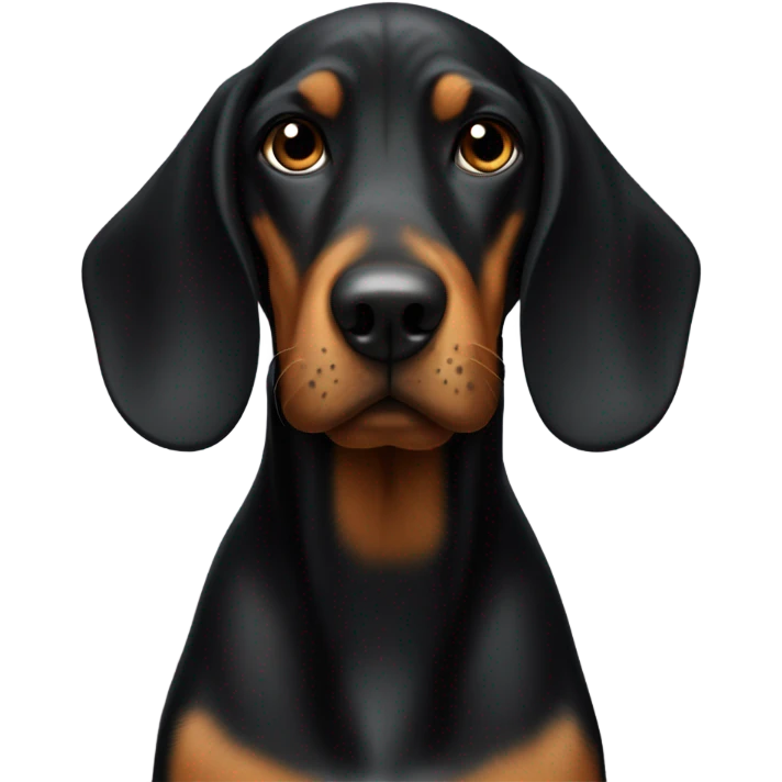 A black and tan hound with a floppy face emoji