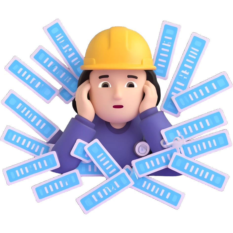 Stressed IT technician with many hospital support tickets emoji