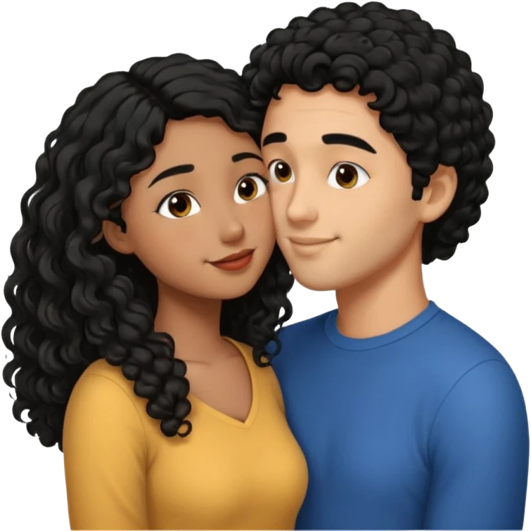 a straight short black hair man kissing a shorter girl with long black curly hair emoji