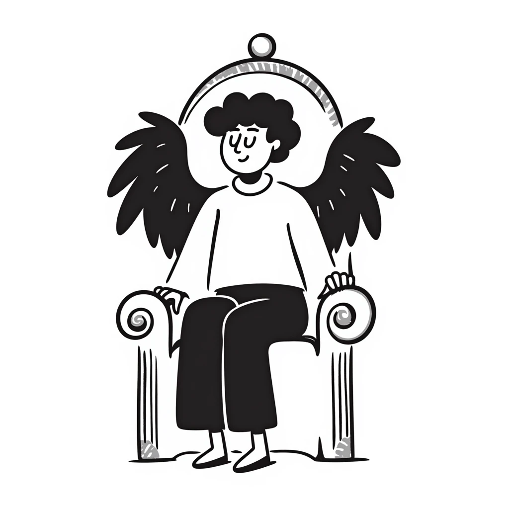 a fallen angel sitting on a throne, hand drawn doodle style emoji