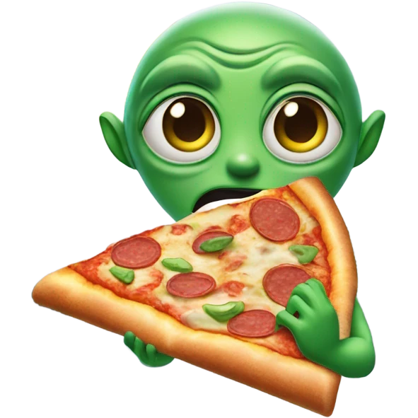 Alien sliding on mountain holding pizza emoji