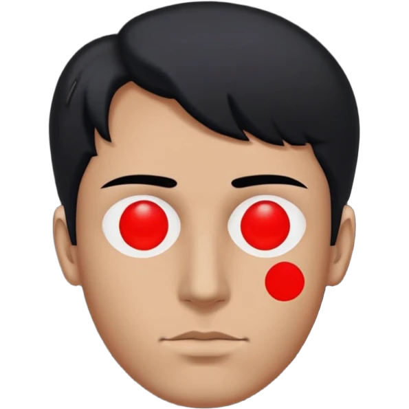 Super idol with only half of his face being visible and he has no eyes but halfway through appears 2 red dots as eyes and super idol is a Cold War (if it was in the Middle East) color and the background is pitch black  emoji
