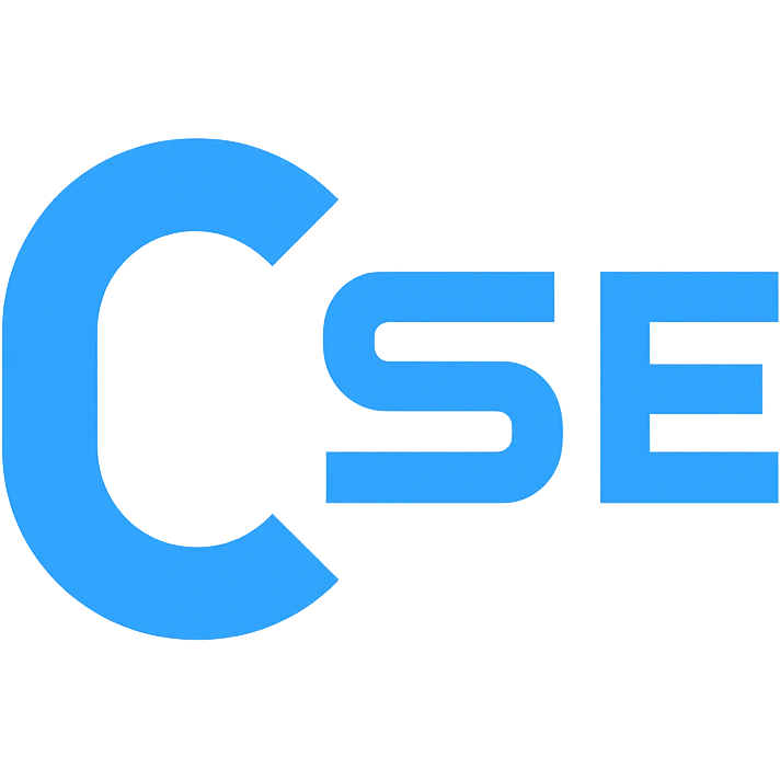 modern logo for CSE, clean geometric shapes, blue and white color scheme, tech-inspired emoji