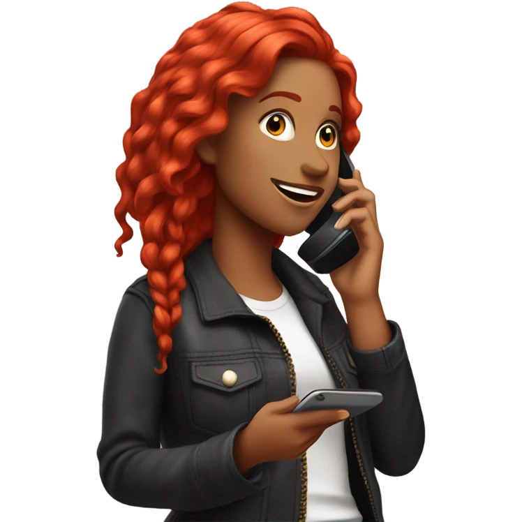 A bright red haired rockstar girl talking on the phone emoji