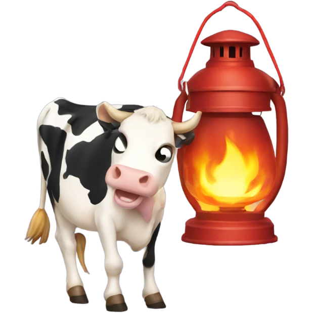 Cow kicking over a lantern staring a fire emoji