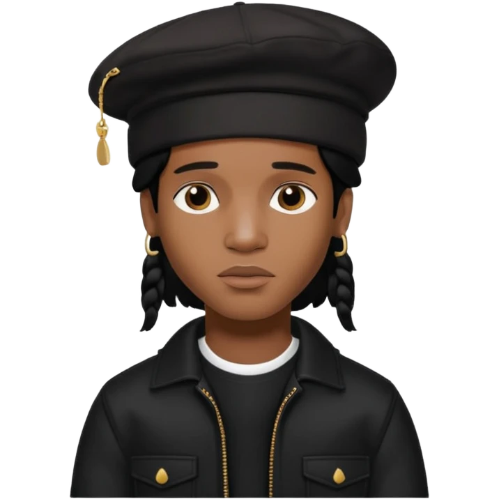 ASAP ROCKY as pretty bratz man with black hat and clothes, black hair emoji