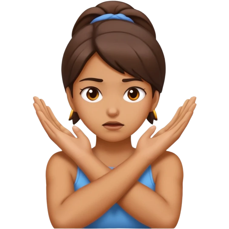 girl holding neck with hands crossed mad face emoji