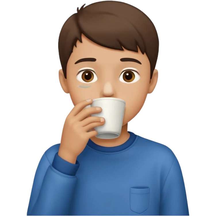 a boy drinking , the cup is touching his mouth, emoji