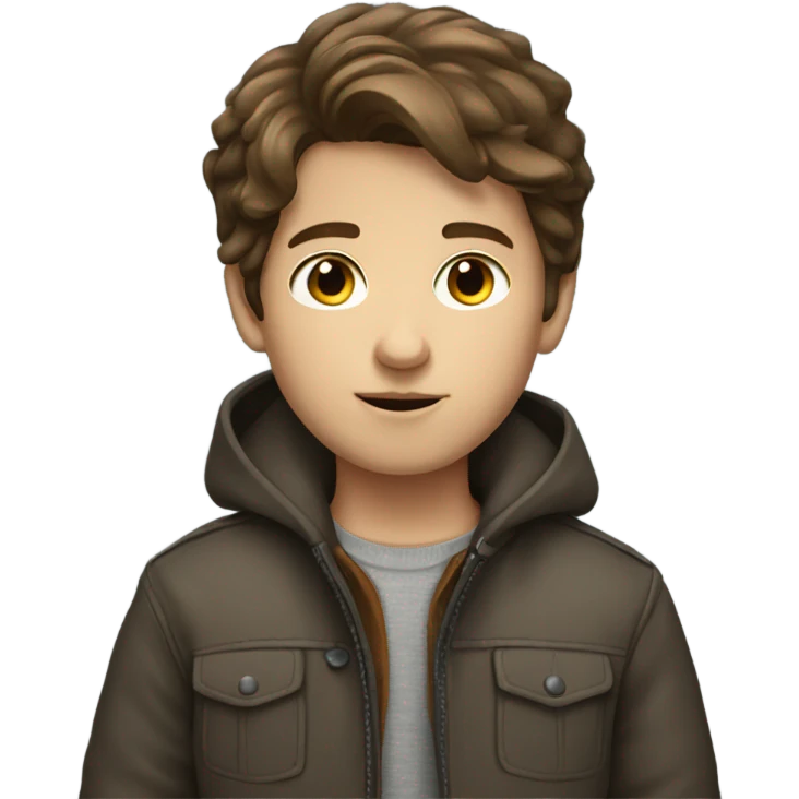 brown haired boy in jacket with gray eyes  emoji