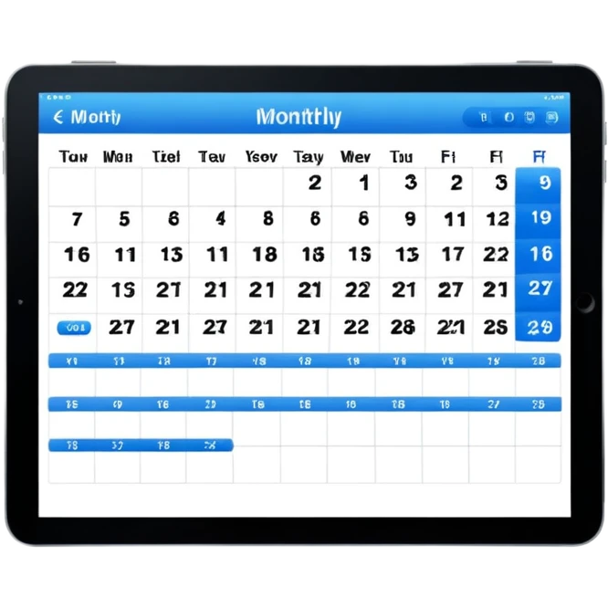 Digital calendar on tablet screen emoji