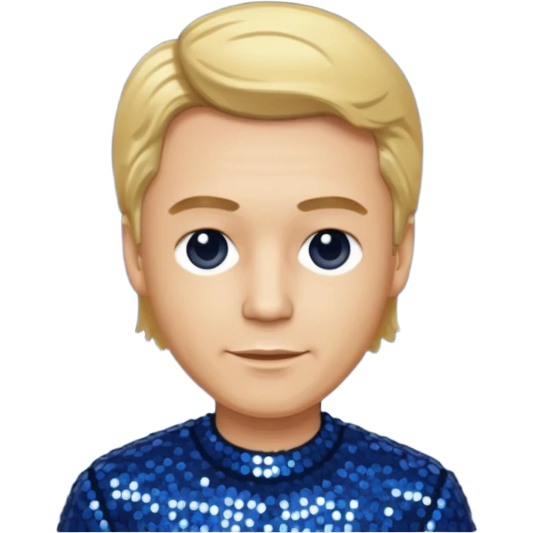 Bill Sage as Coach Heider from Mysterious Skin with light skin, golden blonde hair, dark blue sequin outfit emoji