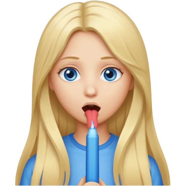 Girl, long blond hair, blue eyes, sucking penis emoji