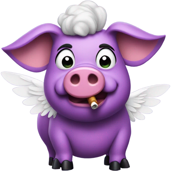 Big purple pig with wings and a cigarette in its mouth with high heels for shoes emoji