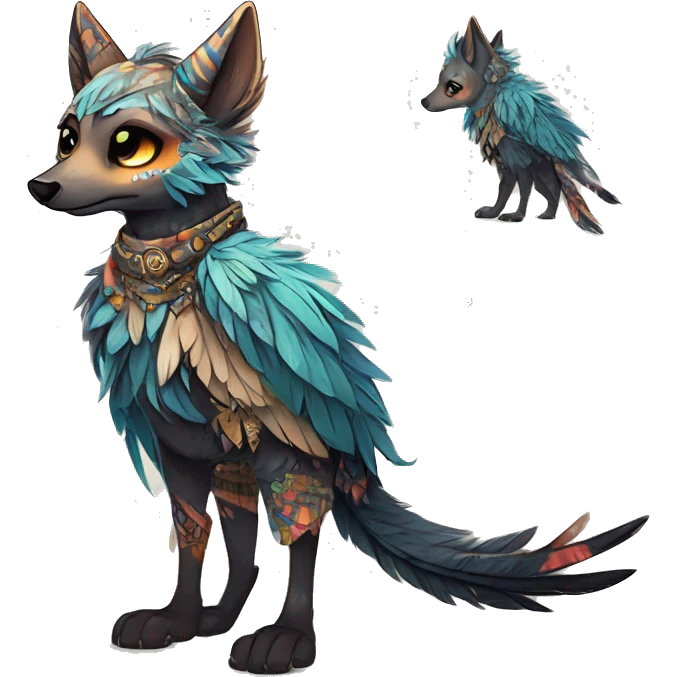 cute cool edgy fantasy animal fursona creature by griffsnuff & LiLaiRa & Falvie with exotic colors with patterns and feathers and collar full body emoji