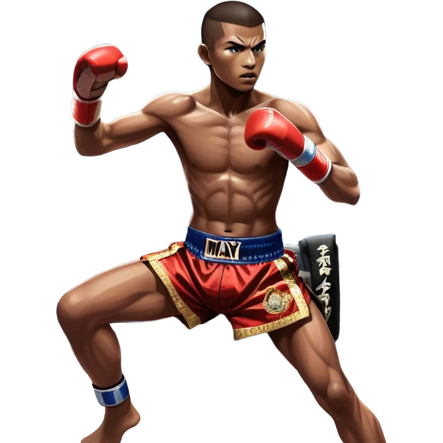 Muay Thai traditional – Cinematic Realistic Traditional Muay Thai Fighter, depicted in authentic Muay Thai attire with arm bands and shorts, poised in a dynamic fighting stance in a traditional Thai stadium, rendered with vivid textures and dramatic, high-contrast lighting that accentuates the art’s intensity. emoji