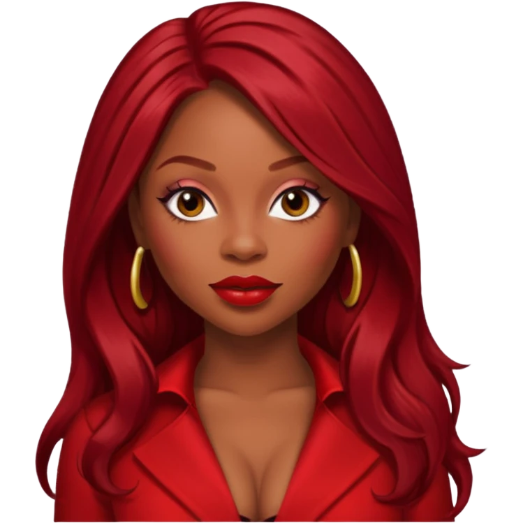 LaTavia Robeson from Destiny's Child with long dark red hair, red outfit emoji