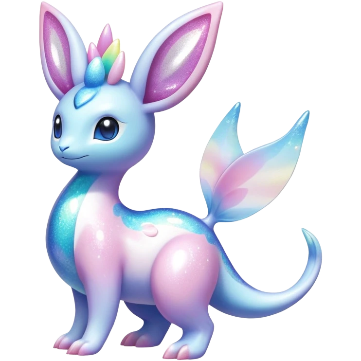 Shiny Exotic Colorful Ethereal Sparkly Sylveon-Lapras-Amaura-Aurorus-Fakémon-hybrid-creature (full body)  emoji