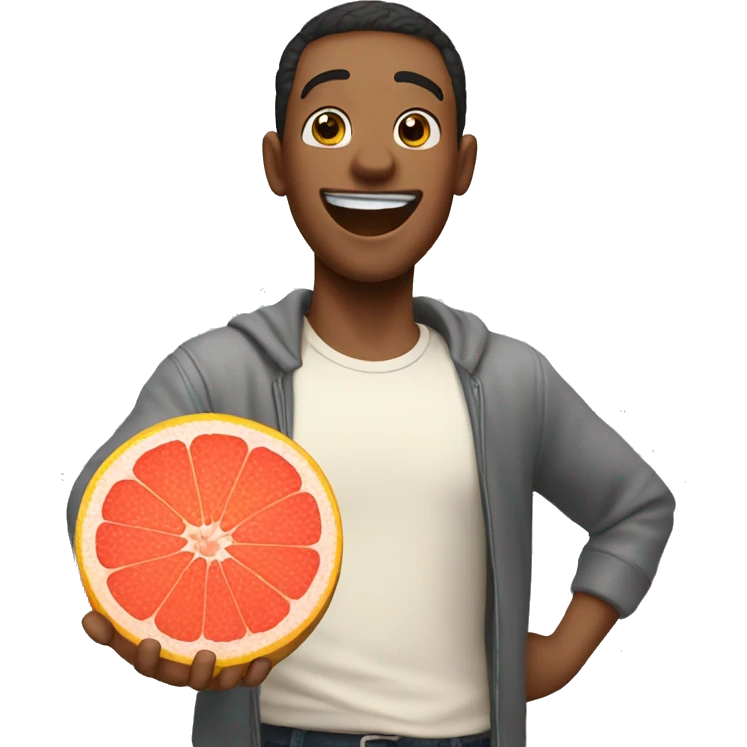 Excited man holding a grapefruit emoji