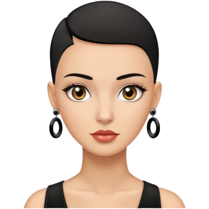 Lady with black buzz cut hair and lashes wearing 4 black earrings  emoji