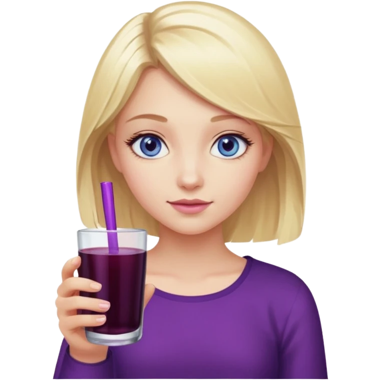 blonde girl with blue eyes holding a glass of elderberry juice emoji