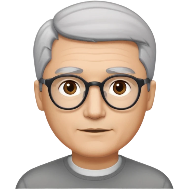 A man emoji with light skin, neatly combed short gray hair parted to the side, straight dark eyebrows, brown eyes behind black-framed glasses, an oval-shaped face, a small nose, and a subtle smile with no facial hair. emoji