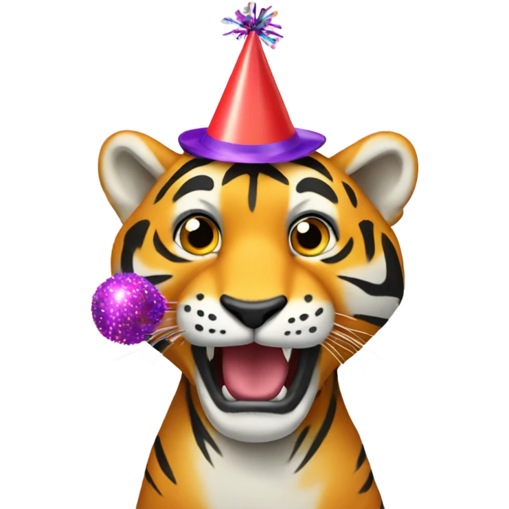 Party Tiger with a party hat and a party popper emoji