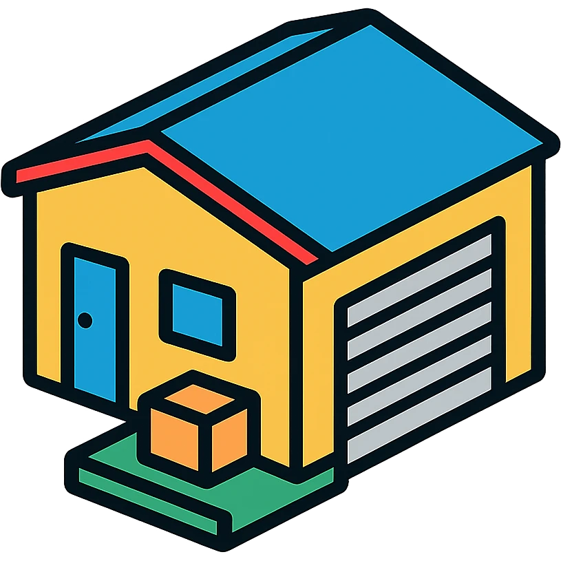isometric warehouse with loading dock, overhead door, and small office area emoji